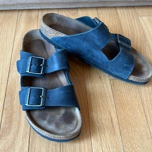 Birkenstock Arizona Black Leather W 9 M 7 EU 40 Soft Footbed Sandals VGUC